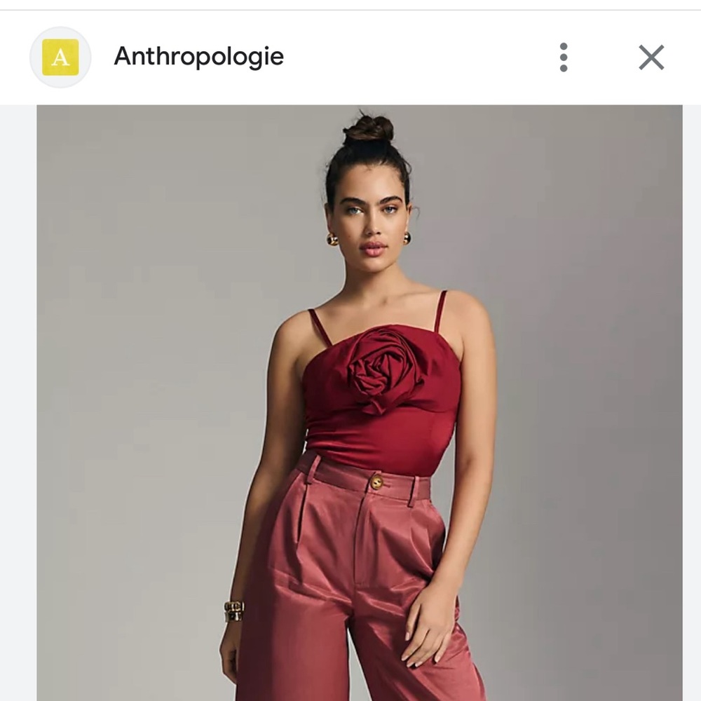 Anthropologie Red Rose Detail Top